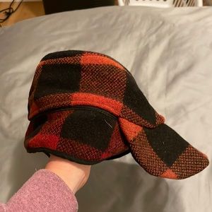 Vintage red & black checkered wool hunting cap